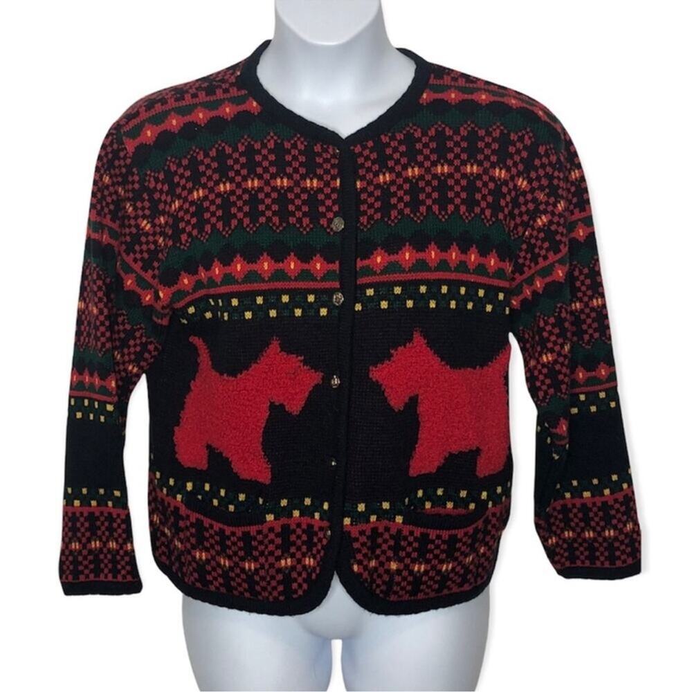 Vintage Scotty Dog Cardigan Navy Novelty Knit Gold Button Sweater M - Picture 3 of 16